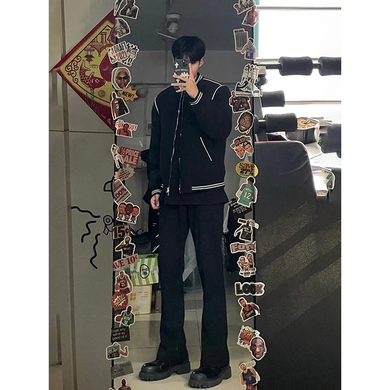 裤子痞帅高级日系dk微喇男士男修身显瘦加长高个子休闲直筒百搭裤