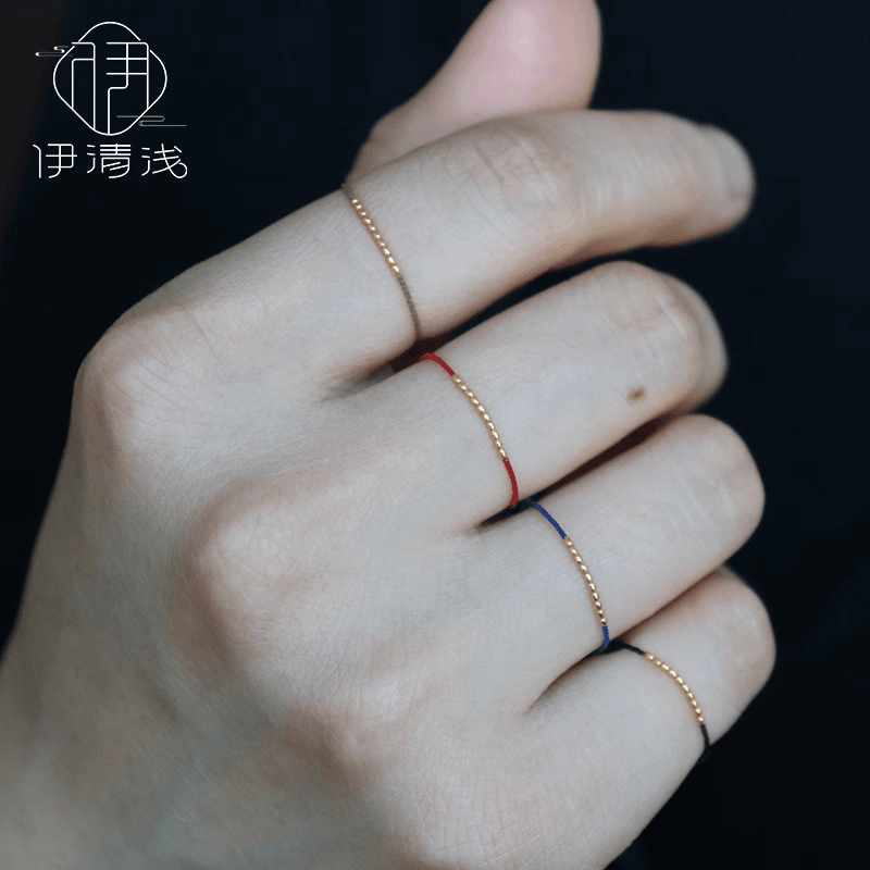 18k极细芝麻珠小戒指