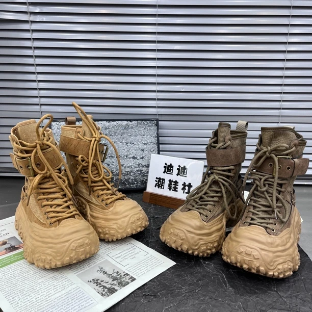 美式工装靴超火高帮鞋2024新款潮酷厚底黄色马丁靴女小个子靴子潮