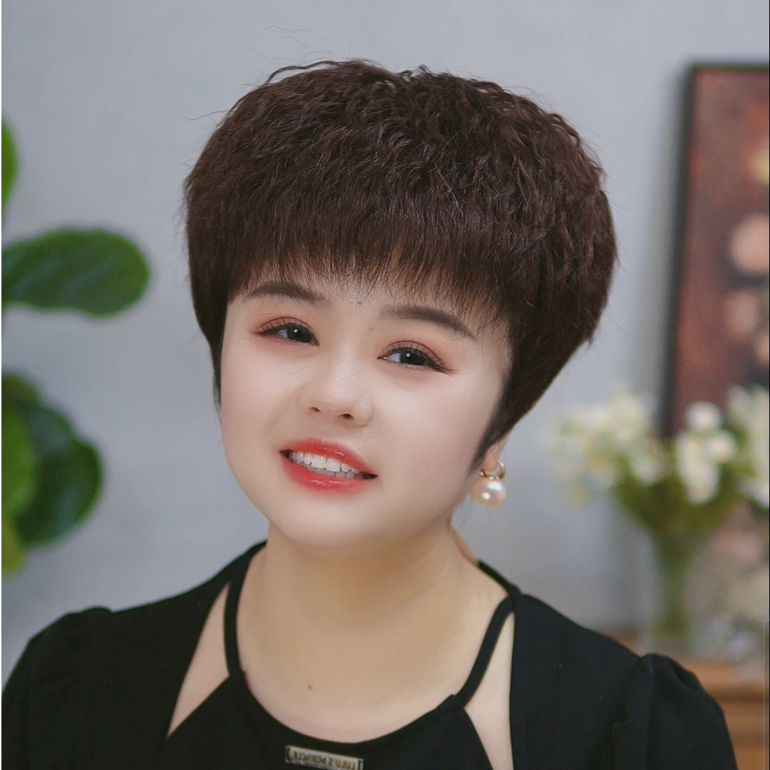 【镂空・透气孔】烟花玉米烫假发女中老年妈妈发真发头套遮白发透气