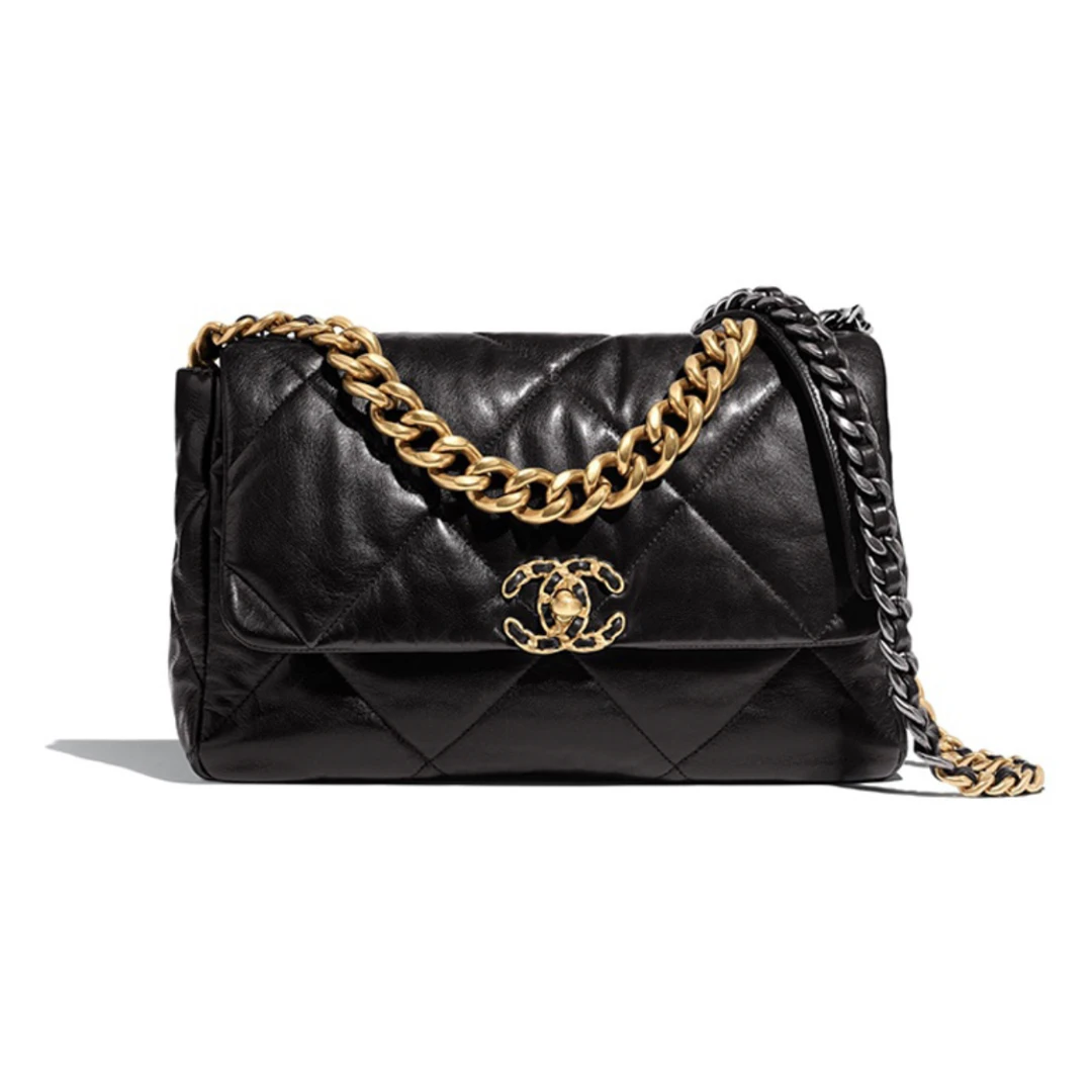 99新 Chanel/香奈儿 19bag菱格纹黑金腋下包芯片款21年票