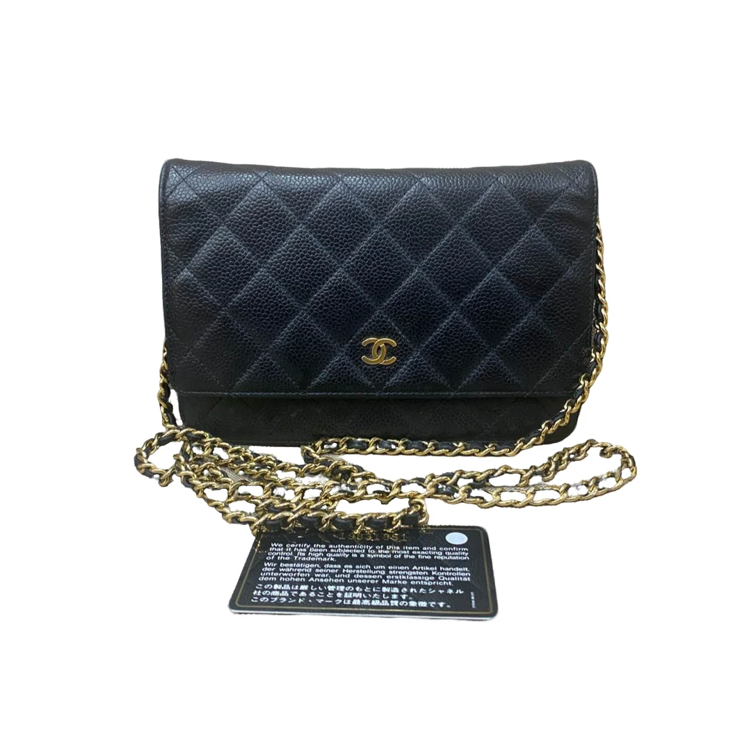 95新 Chanel/香奈儿 黑金牛荔枝纹发财woc斜挎包腋下包19开有卡