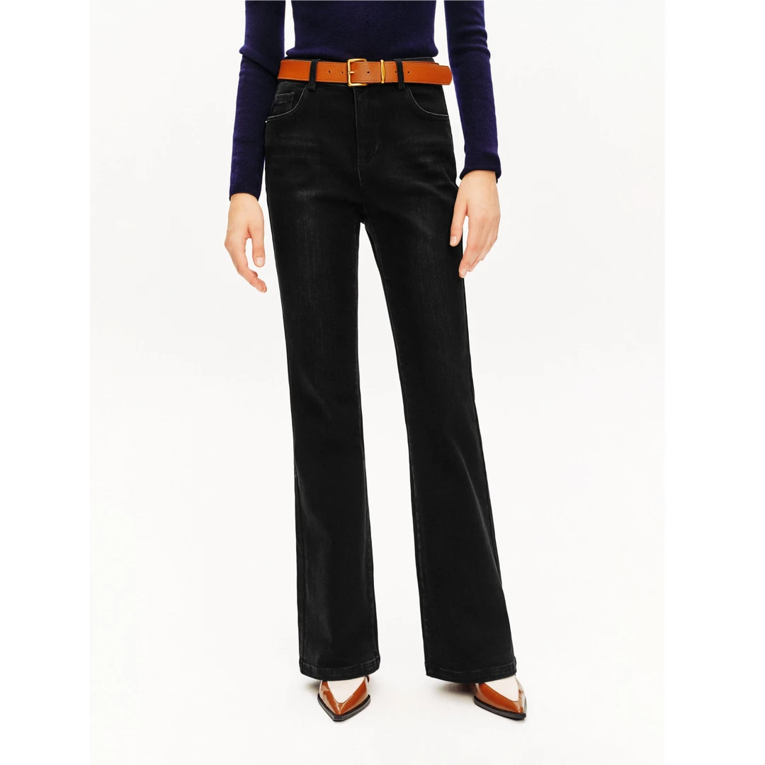 PSALTER诗篇秋冬新款百搭气质黑色加绒显瘦女士牛仔裤6C64520113