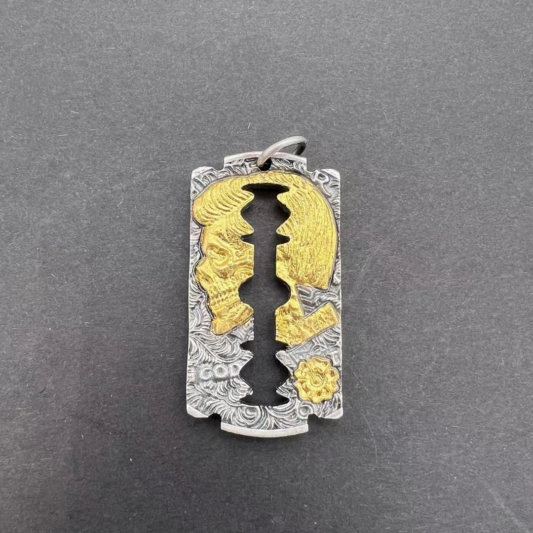 金瑞凤 足银银制品 足银【刀片】吊坠银饰男士挂坠手工时尚链子坠链