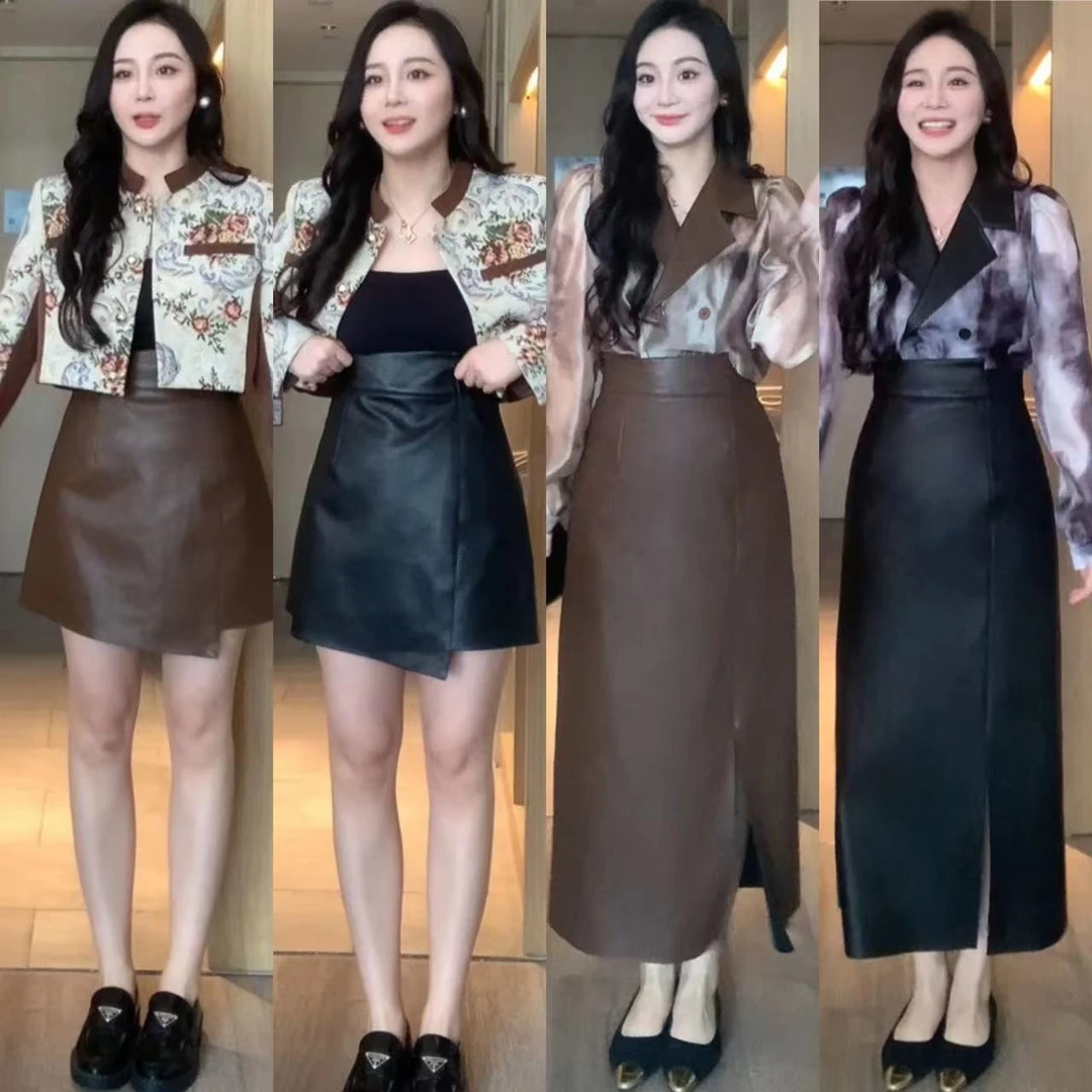 XINYI【完美比例】秋季高腰PU皮半身裙女短款X623G01438/X623G03704