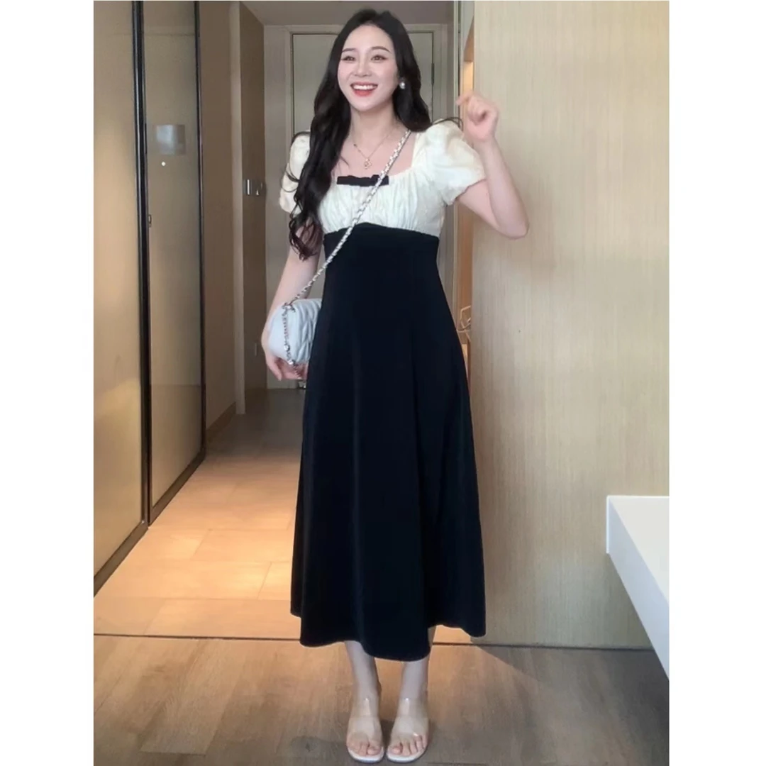 XINYI【费洛舞曲】方领拼接连衣裙设计感收腰显瘦裙子XQ345644