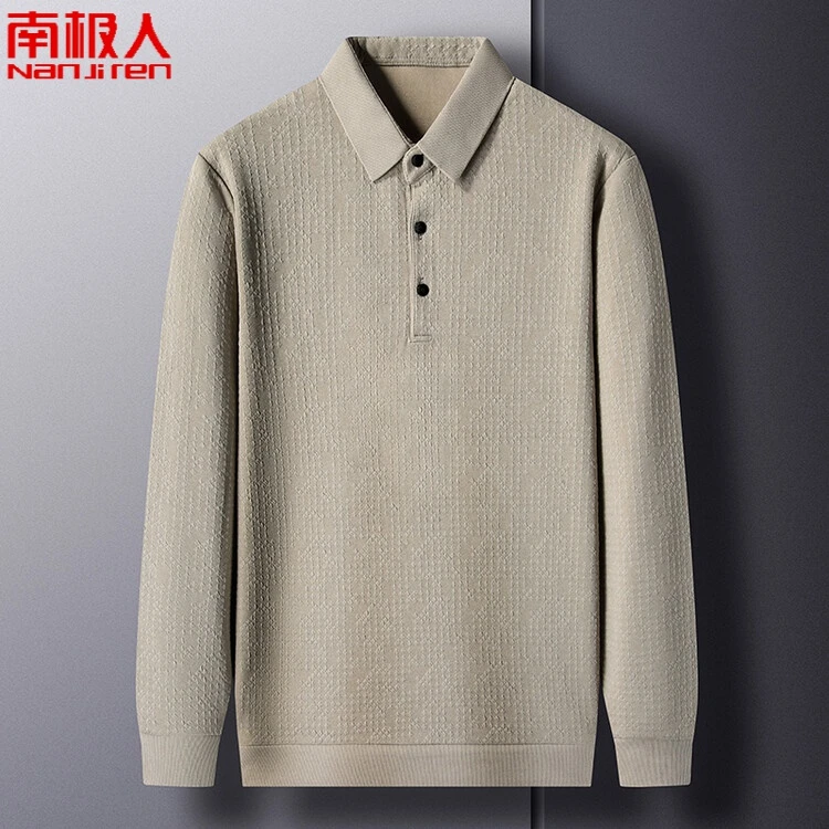 南极人秋冬新款男士polo衫纯色商务休闲翻领长袖卫衣时尚男装上衣