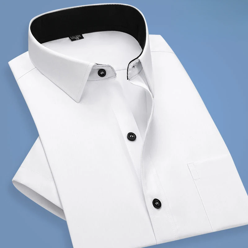 男士白色衬衫长袖宽松商务大码纯色工装上班职业装白衬衫男士短袖