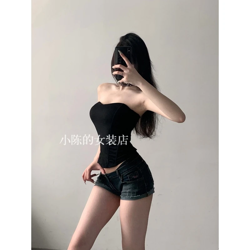性感辣妹女士吊带束腰裹胸背心女2023夏欧美性感立体束身鱼骨抹胸