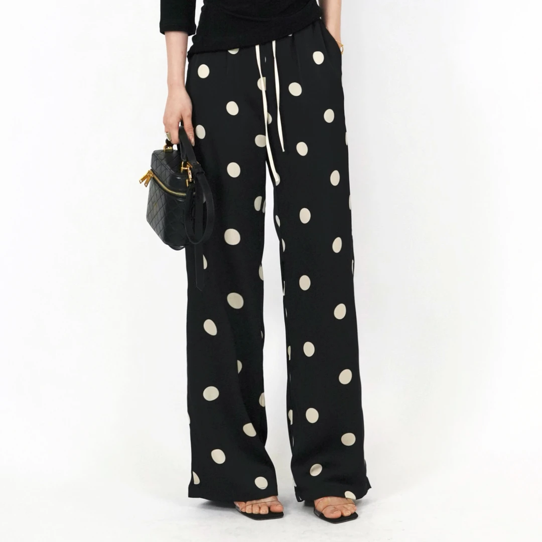 YS服饰-夏季波点高腰宽松直筒女薄款时尚休闲裤阔腿裤 400024