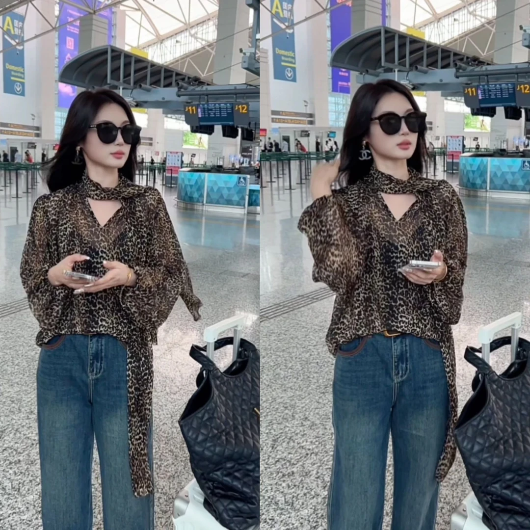 韵诗服饰-显瘦气质宽松百搭设计感豹纹衬衫 400074