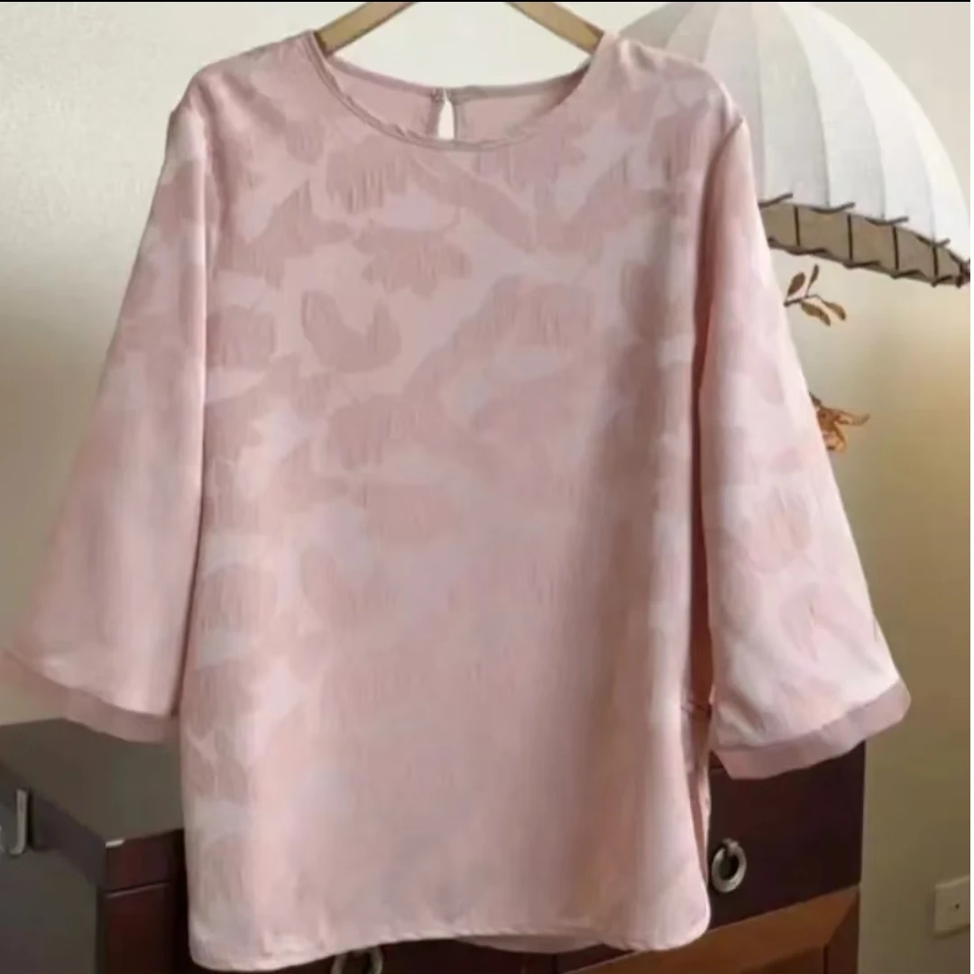 夏季新中式2024提花复古小衫七分袖气质薄款显瘦时尚上衣打底083