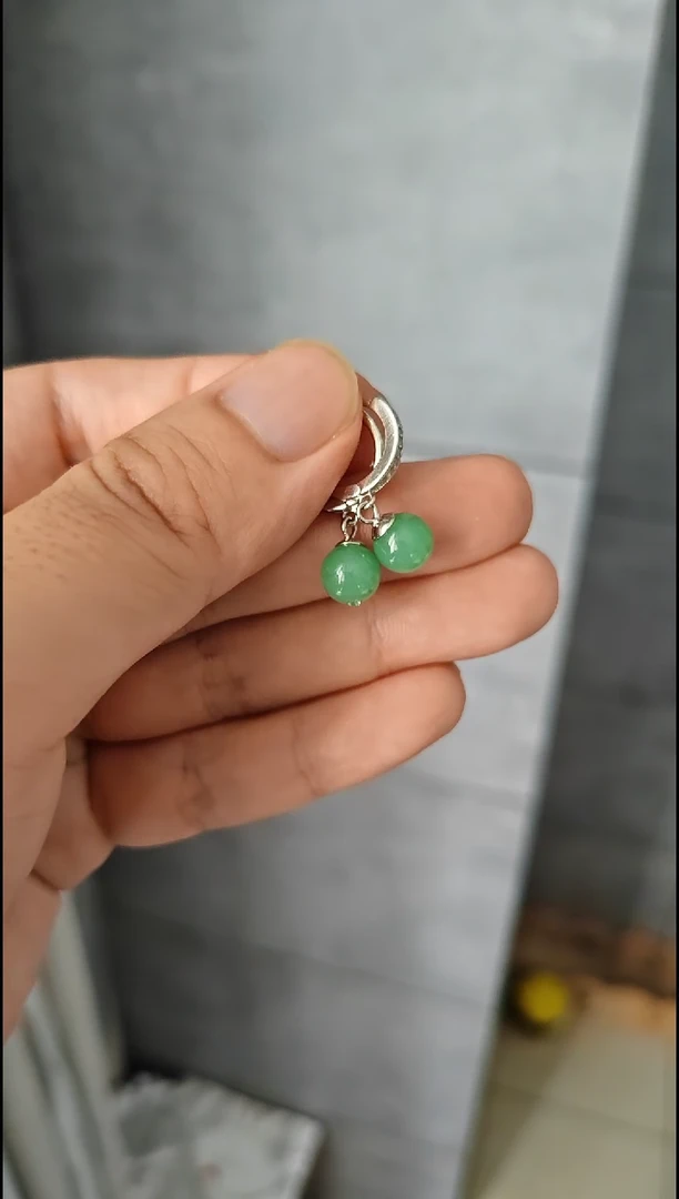 【闪购商品】翡翠耳饰银S925镶嵌翡翠耳饰S925银镶嵌