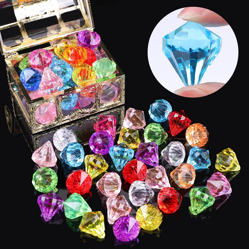儿童玩具手工diy仿水晶塑料宝石仿钻石七彩女孩公主宝箱奖励礼物