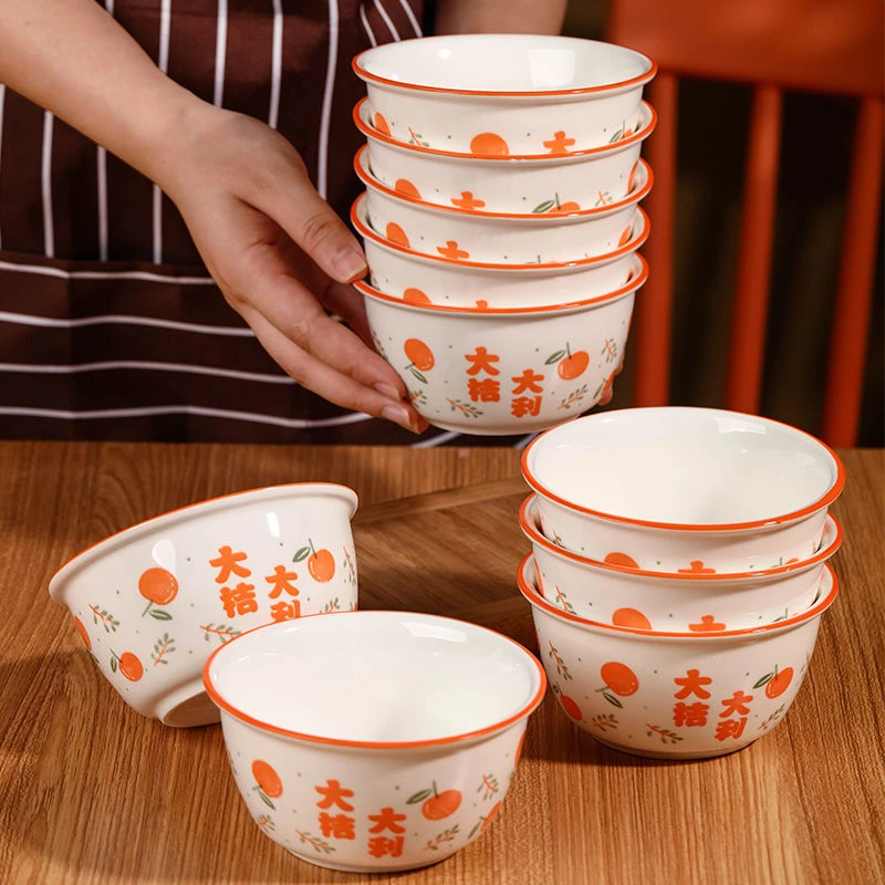 陶瓷米饭碗家用10只装创意大吉大利宿舍学生用水果沙拉碗餐具套装