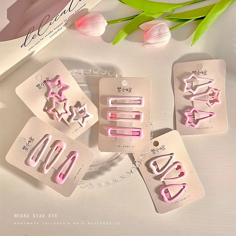 黄小妞ins渐变粉色侧边刘海发夹夏日经典星星碎发宝宝BB发卡