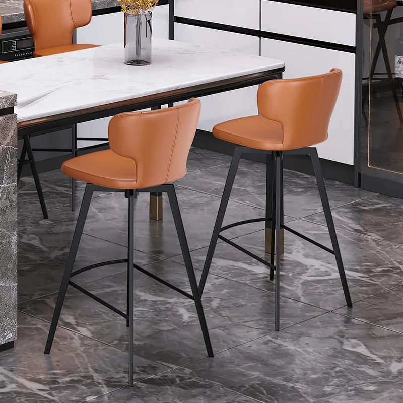 和顿吧台椅现代轻奢高级感家用高脚凳北欧风极简意式靠背椅子7117