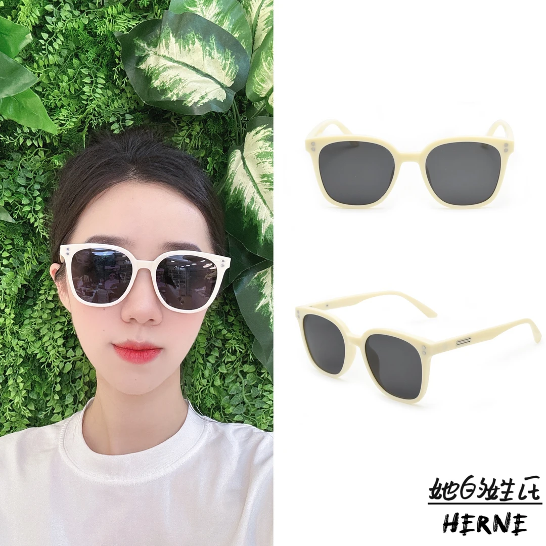 新款米白色方框偏光太阳镜男女高级网红百搭防紫外线墨镜93034