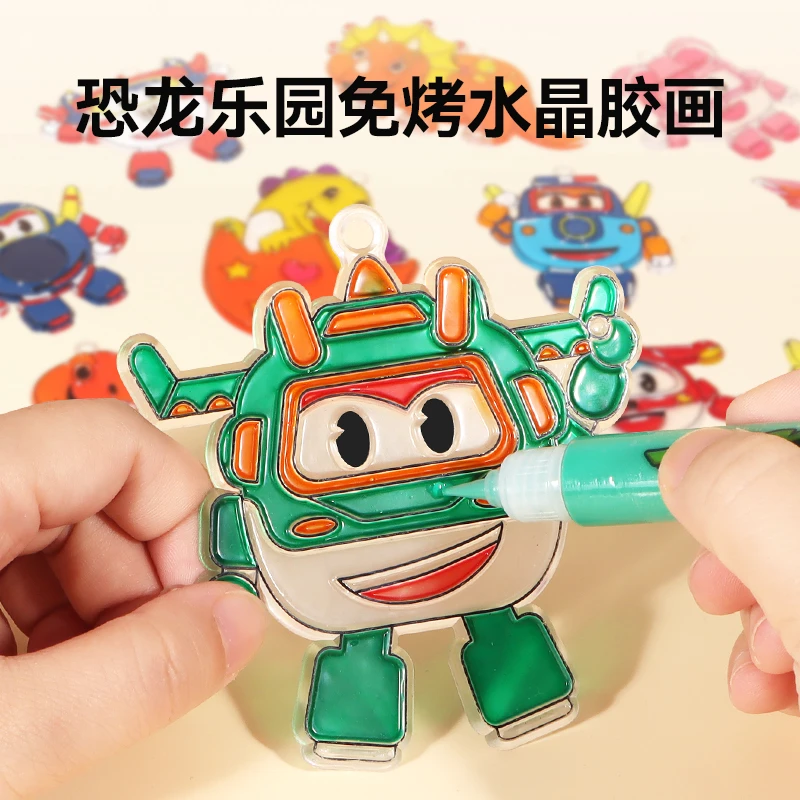 正版超级飞侠玩具套装胶画儿童滴胶免烤画胶画手工制作水晶挂件