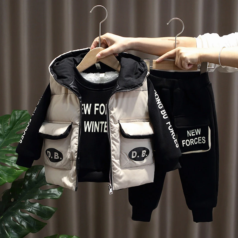 男童冬季套装小童男孩宝宝冬装衣服儿童装棉衣儿童加绒冬衣三件套