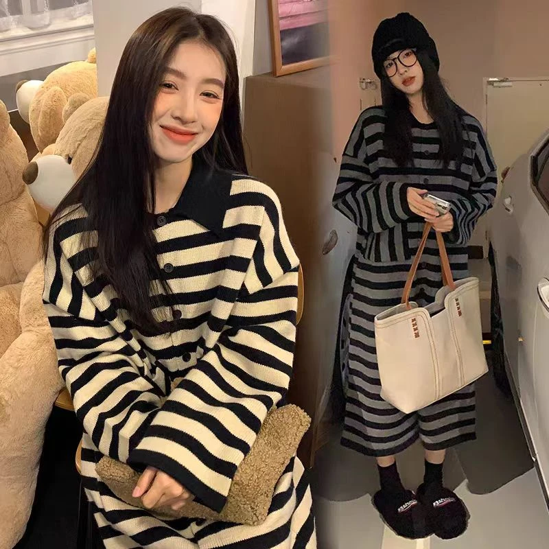 2024新款孕妇秋装洋气时尚连衣裙休闲宽松百搭条纹针织毛衣裙子