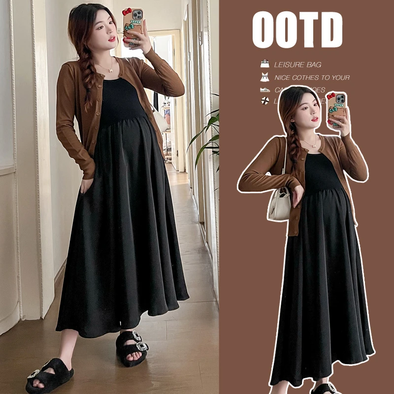 孕妇秋装套装2023新款针织洋装长袖上衣秋季时尚洋派时髦两件套