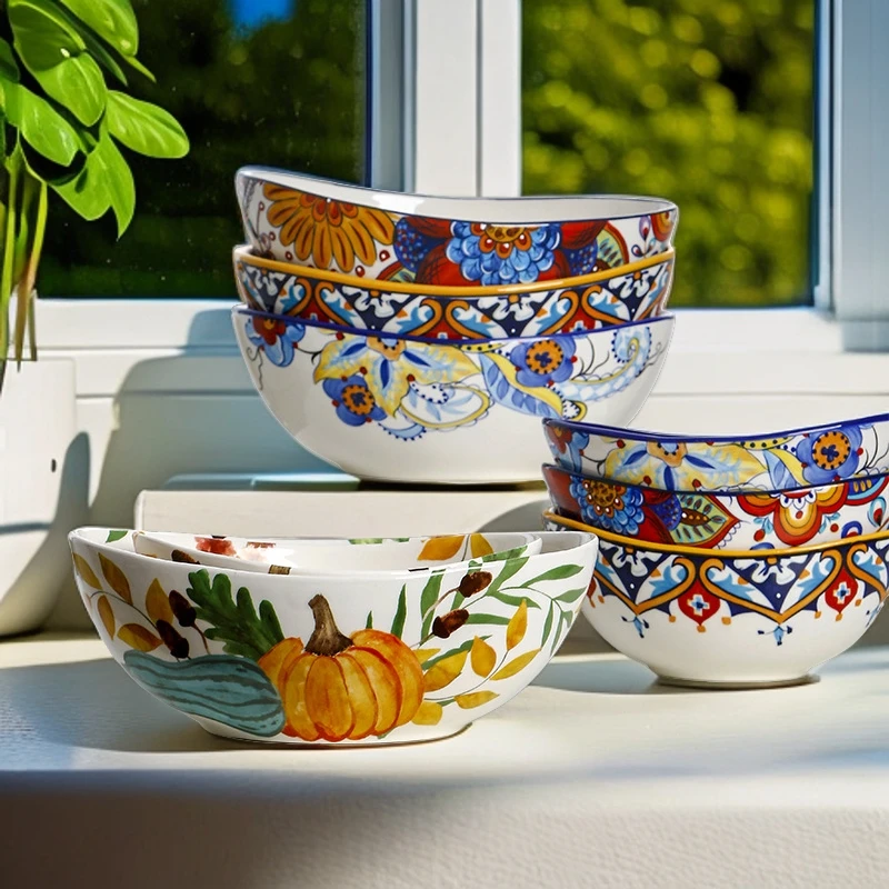 意乐美高颜值美式创意水果沙拉碗个性陶瓷椭圆形家用碗大号卡通碗