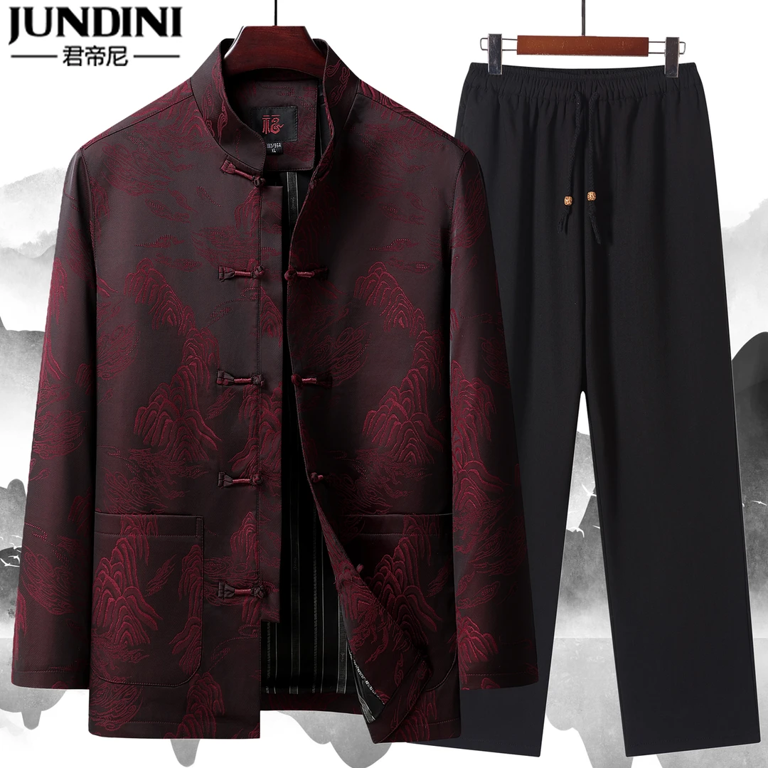 中老年人唐装男士爷爷春装过寿套装爸爸春秋季中国风婚礼宴会外套