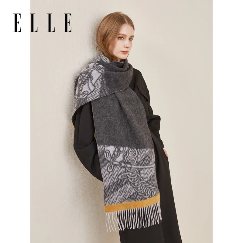 【100%山羊绒】ELLE送礼围巾女士冬款时尚长款礼盒装披肩34WE25022