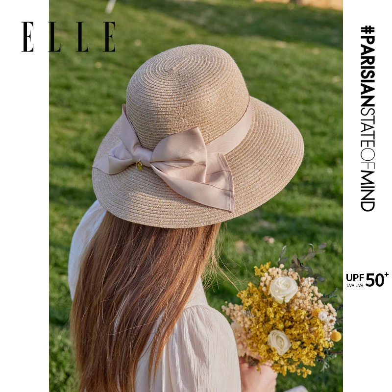 ELLE【专属】草帽可水洗折叠防晒夏季防紫外线海边遮阳帽34SE18014