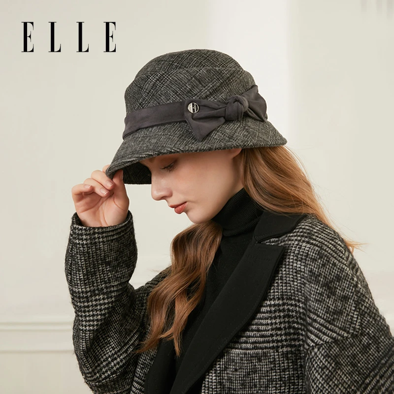 ELLE秋冬时装帽女法式复古时尚优雅帽子蝴蝶结小檐盆帽33WE16005