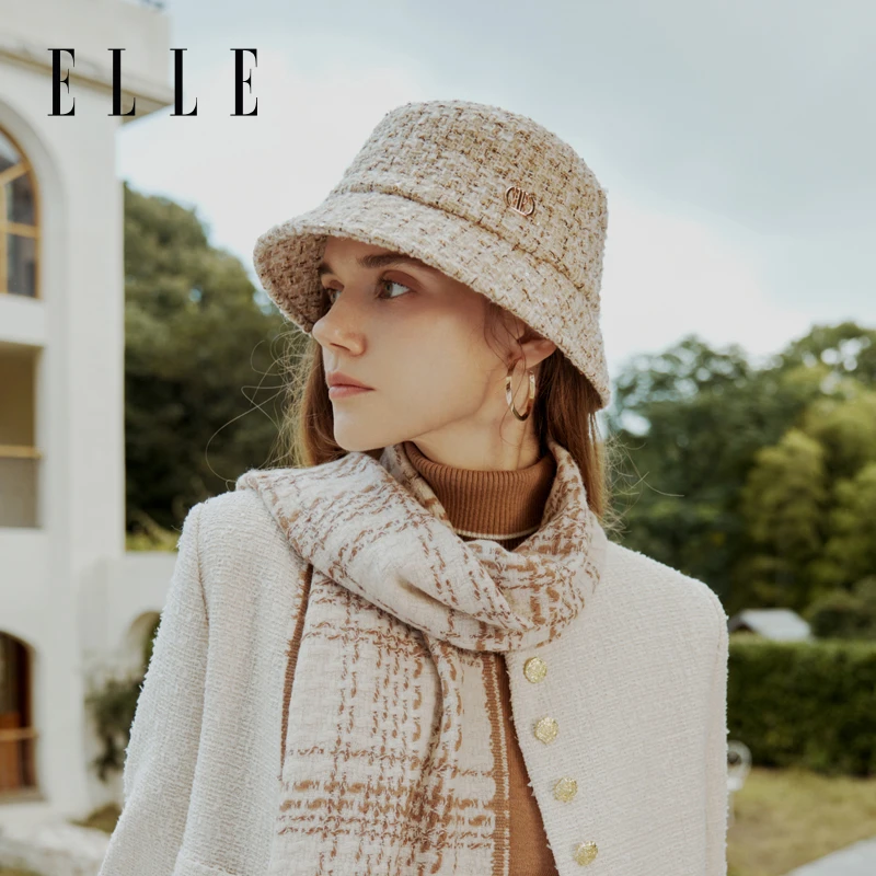 ELLE羊毛呢子渔夫帽女秋冬季时尚保暖小香风慵懒感盆帽34WE13012