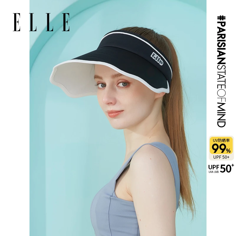 ELLE空顶帽女夏季大檐遮脸防紫外线跑步运动防晒太阳帽34SE12018