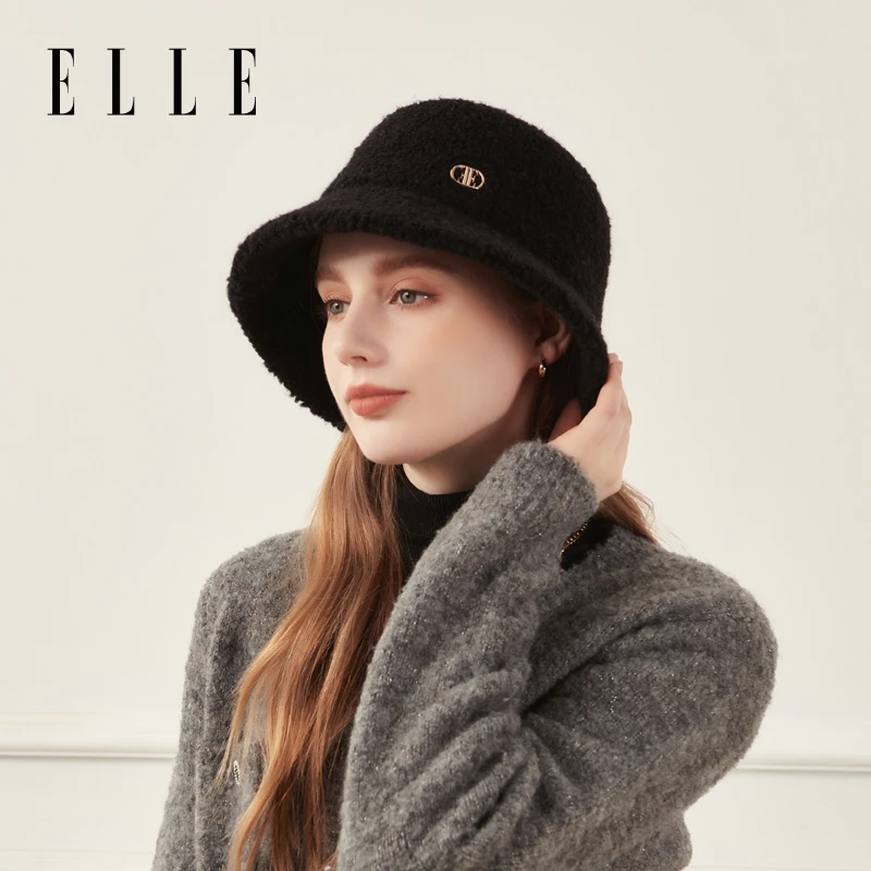 ELLE羊毛渔夫帽女秋冬圈圈绒保暖显脸小盆帽34WE13016/34WE13014