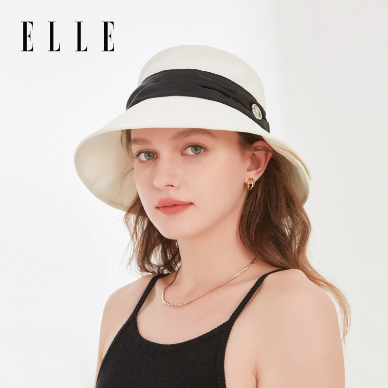 ELLE【专享】渔夫帽户外防紫外线遮阳遮脸显脸小防晒帽子35SE16015