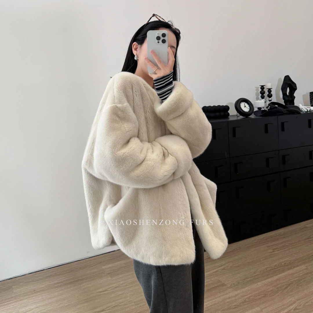 新款进口水貂皮草貂皮大衣紫金短二天鹅绒休闲百搭气质3146