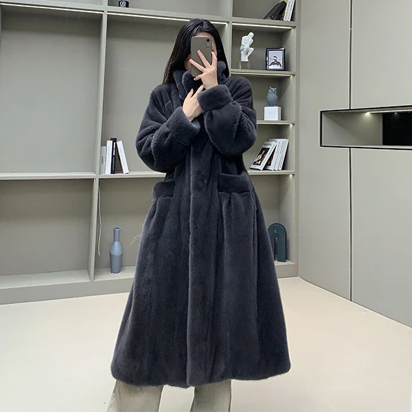 新款水貂皮草天鹅绒小母貂貂皮大衣女整貂年轻外套2059