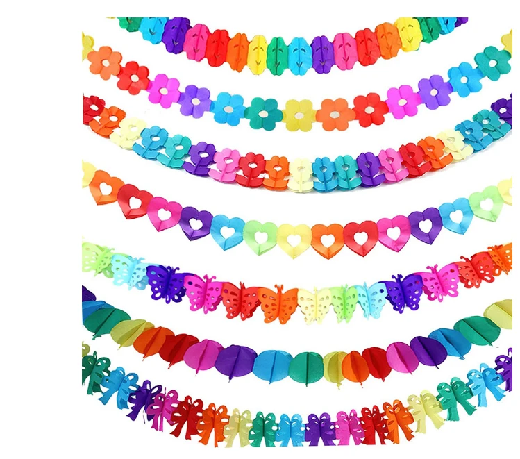 七彩立体纸拉花 生日派对婚庆创意装饰布置 气球爱心拉花彩带装饰