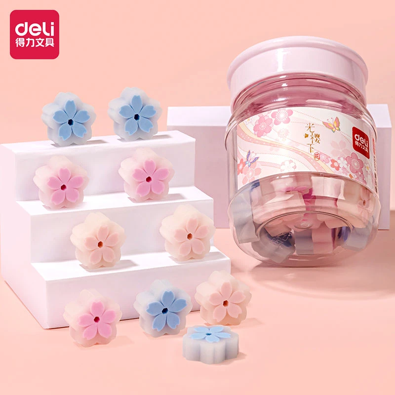 得力樱花桶装创意少女可爱卡通少屑橡皮擦小学生小礼品樱花橡皮擦