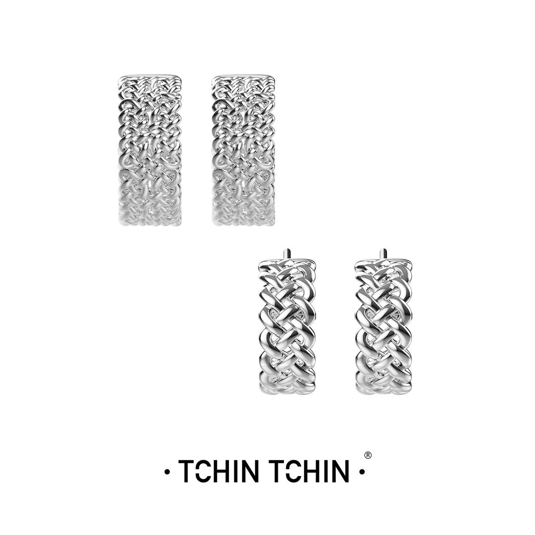 TCHIN TCHIN 铜合金耳饰 编织系列 立体编织复古耳环 宽版/窄版