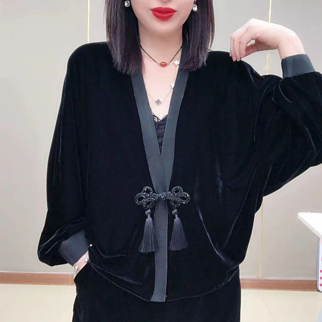 FENGJIE2023新款丝绒国风盘扣短款时尚宽松外套912