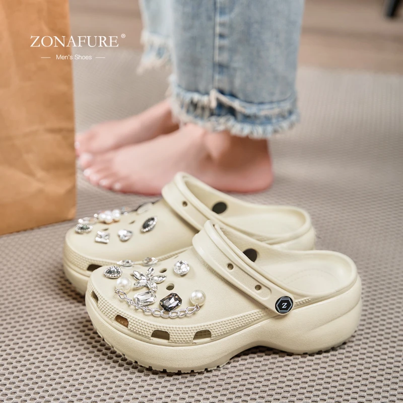 佐纳芙云朵2025新款洞洞鞋女夏款外穿防滑增高厚底网红包头凉拖鞋