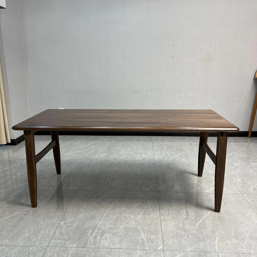 达杰家具北欧风黑胡桃木大板桌家用简约泡茶桌长方形实木桌休闲桌