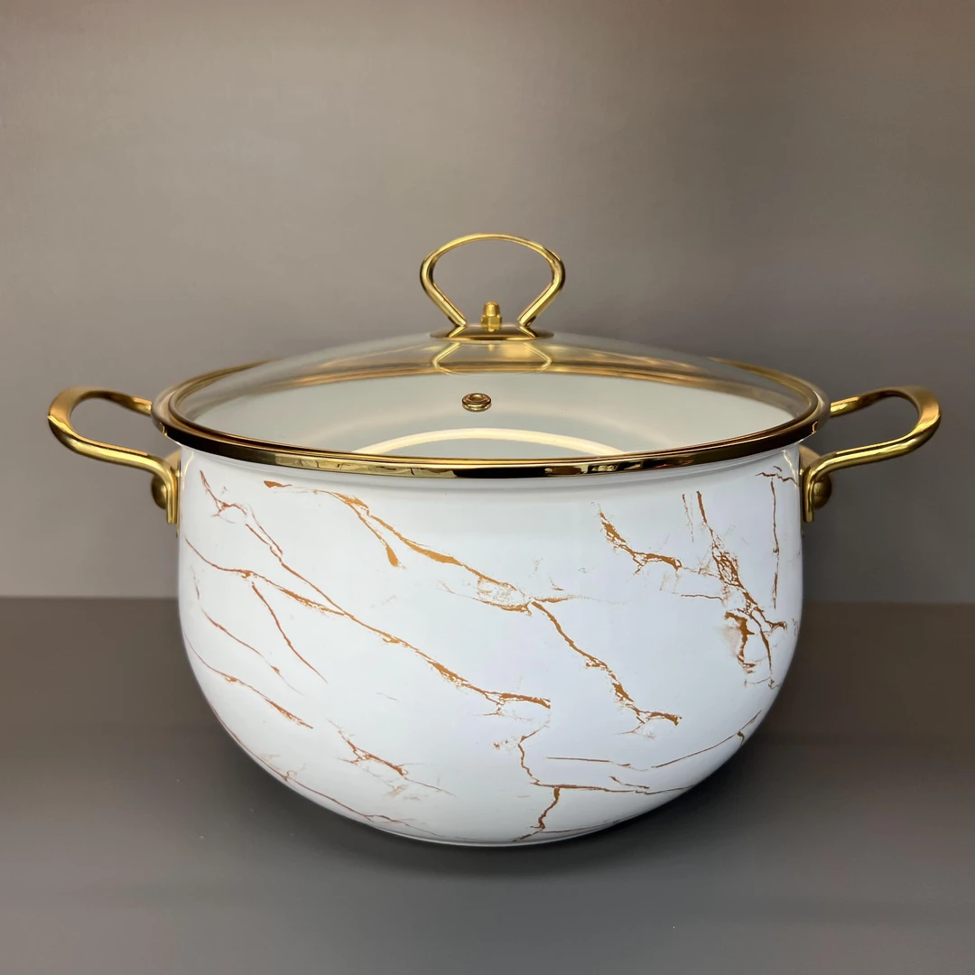 26/28cm珐琅搪瓷白大理汤锅加深双耳大炖锅电磁炉明火通用
