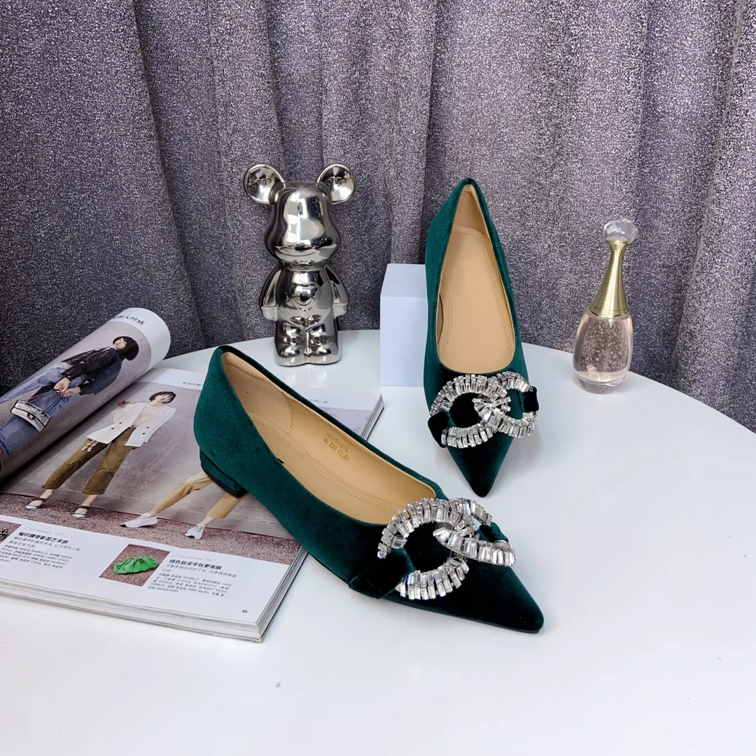 【表弟严选】CL7608 墨绿色  百搭时尚方头舒适低跟鞋浅口单鞋