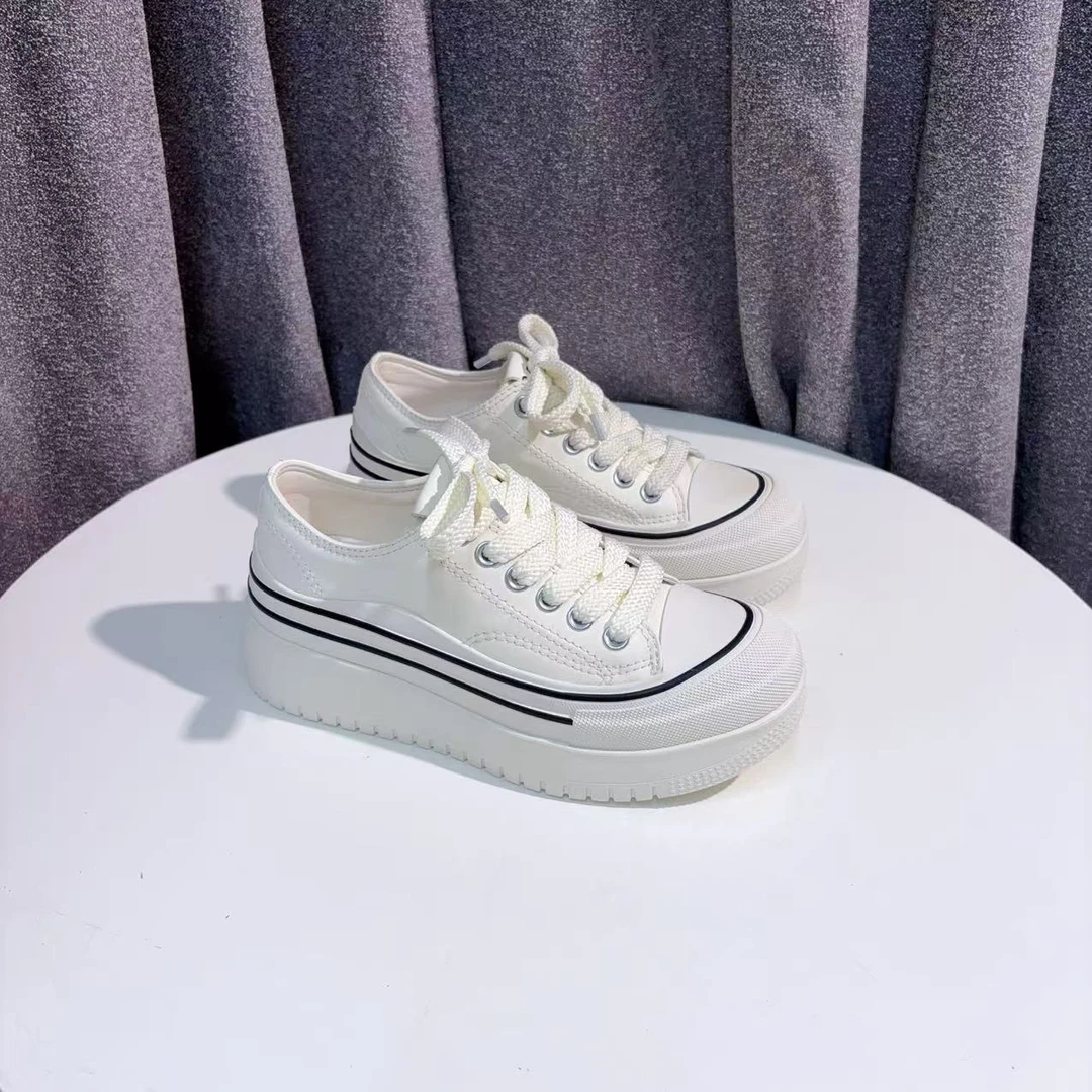 孤品直播间看款式  白色 厚底圆头低帮系带女休闲板鞋C001-C100