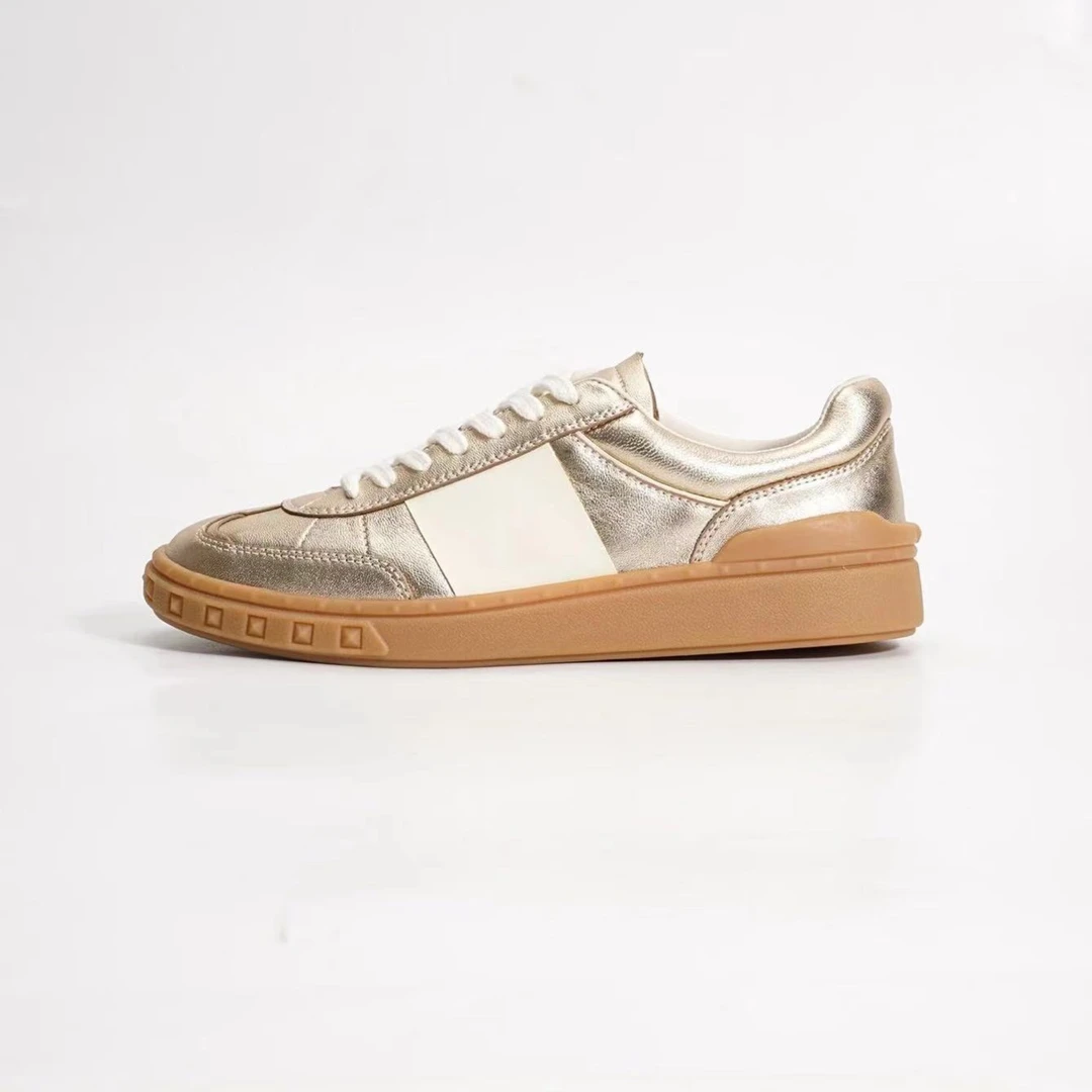 【表弟严选】54197 浅金/白 德训鞋新款百搭系带休闲女鞋