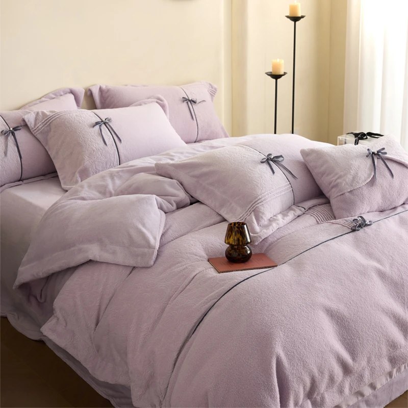 玫瑰绮梦/ 轻奢小香风冬季加厚保暖绵羊绒拼浮雕牛奶绒四件套床品