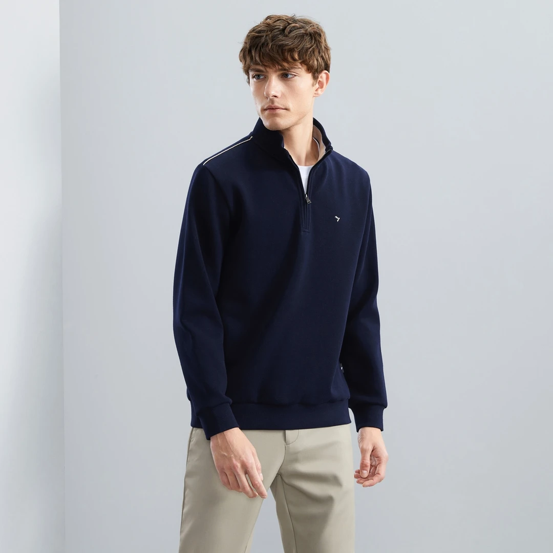 柒牌2024年立领半开衫卫衣半拉链长袖秋冬时尚舒适户外保暖