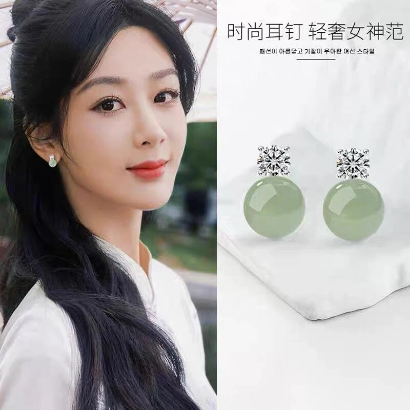 铜合金耳饰  轻奢耳环浅绿色中国风耳钉女气质简约古风高级感耳环